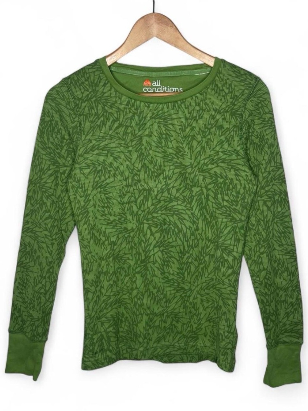 Nike ACG Green Leaf Print Waffle Knit Thermal Long Sleeve Top